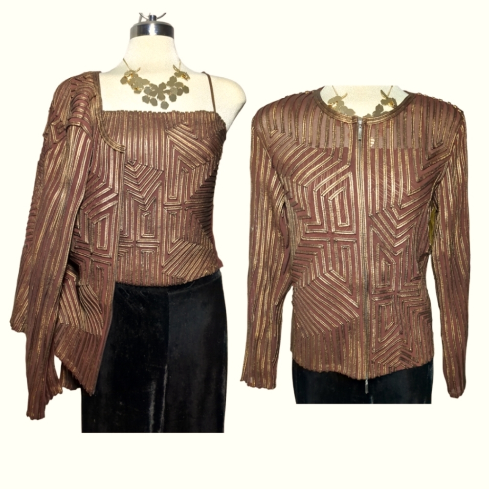 Andrea Rosati Brown & Gold 2 pieces Of Elegant Top and Cover Size 8
